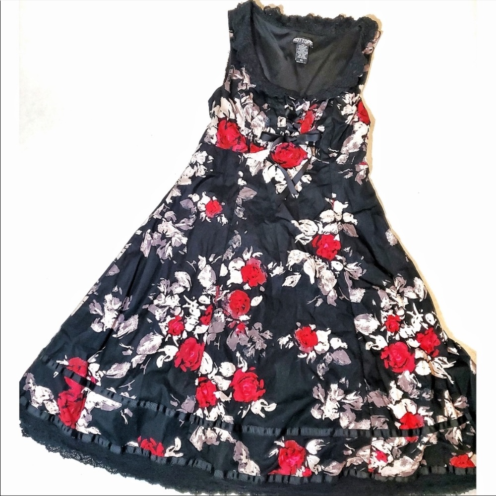 Hot Topic brand black floral lace up front dress